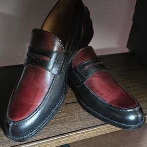 Paul Fredrick Burgundy and Black Men's Slip-Ons